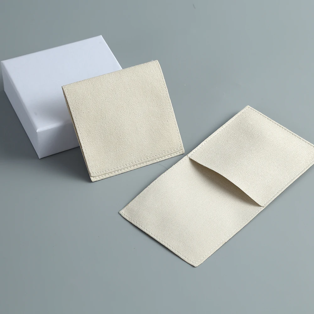 5pcs Wholesale Fashion Beige Microfiber Jewelry Suede Velvet Jewelry Bags Small Envelope Jewelry Packaging Bulk for Business