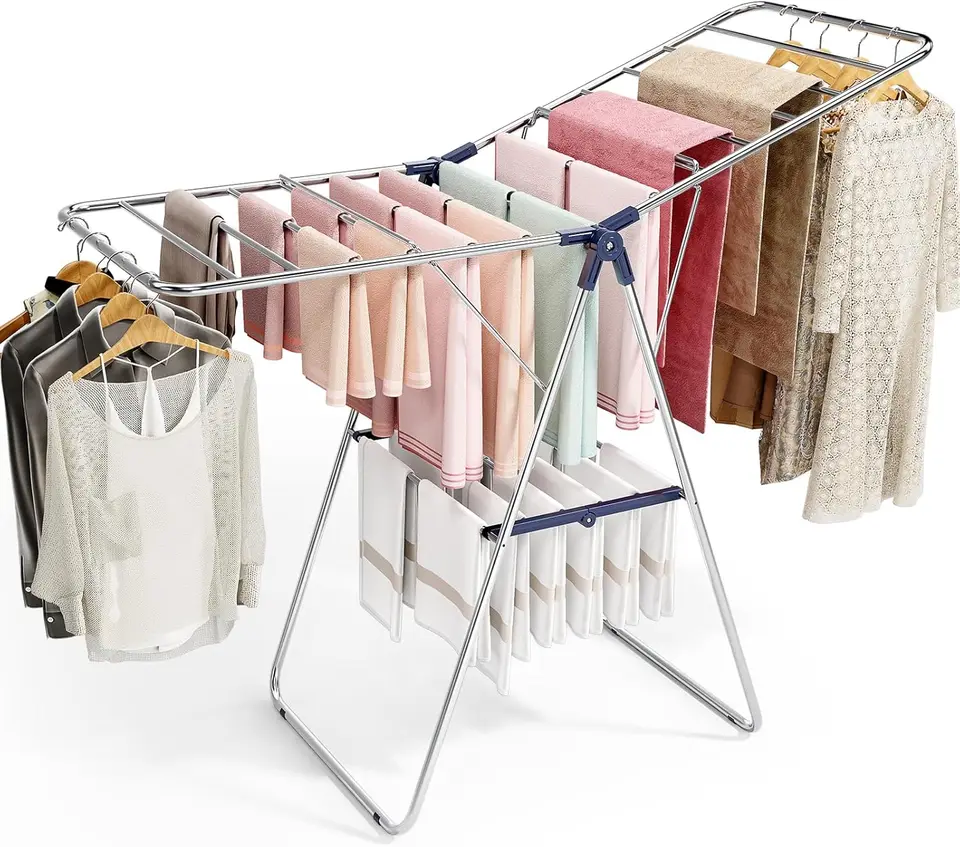 Height Adjustable Foldable Clothes Drying Rack