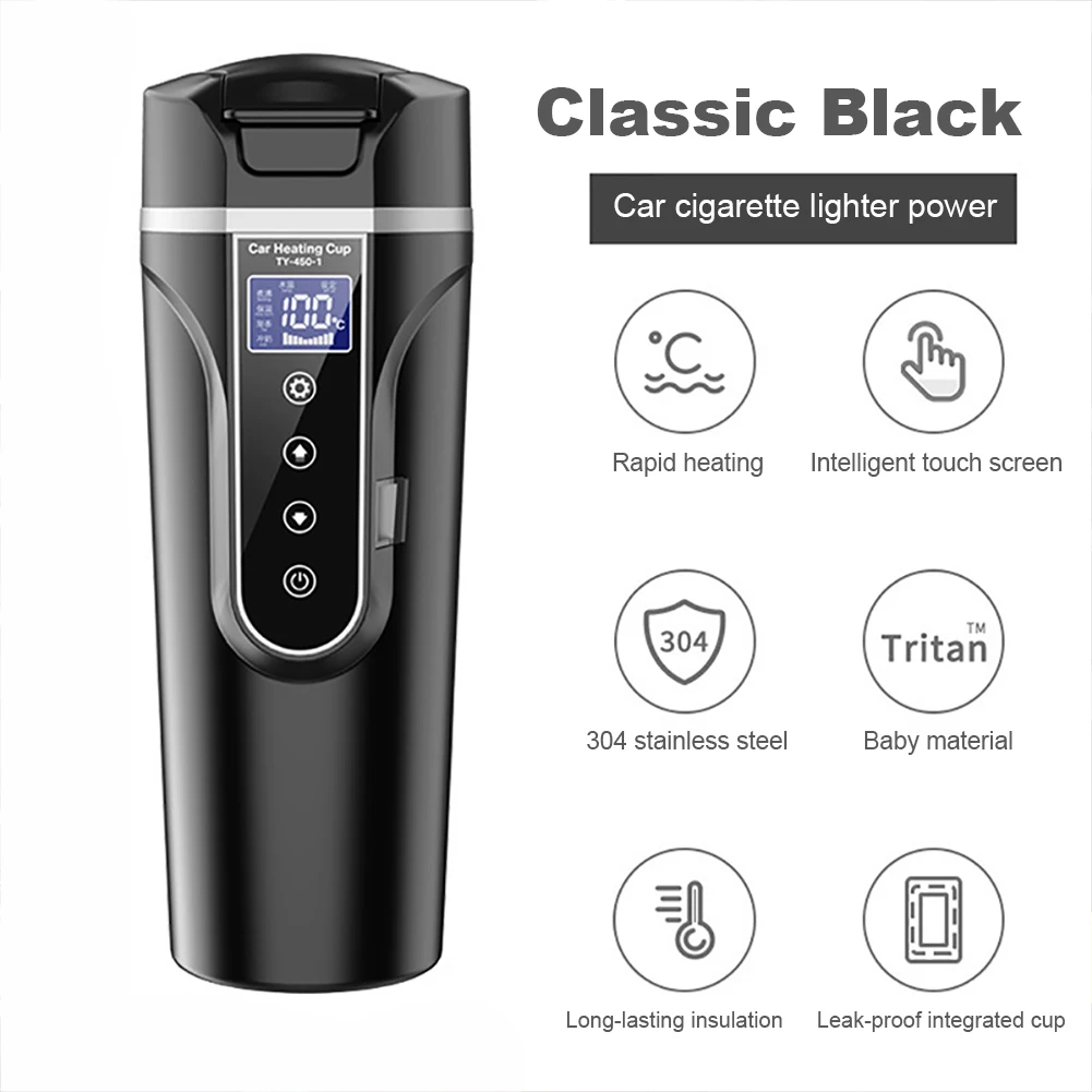 12V/24V 디지털 자동차 히팅컵 자동 가열 머그컵 스테인리스 휴대용 자동차 히터 머그컵 온도 조절 기능 전기 제품