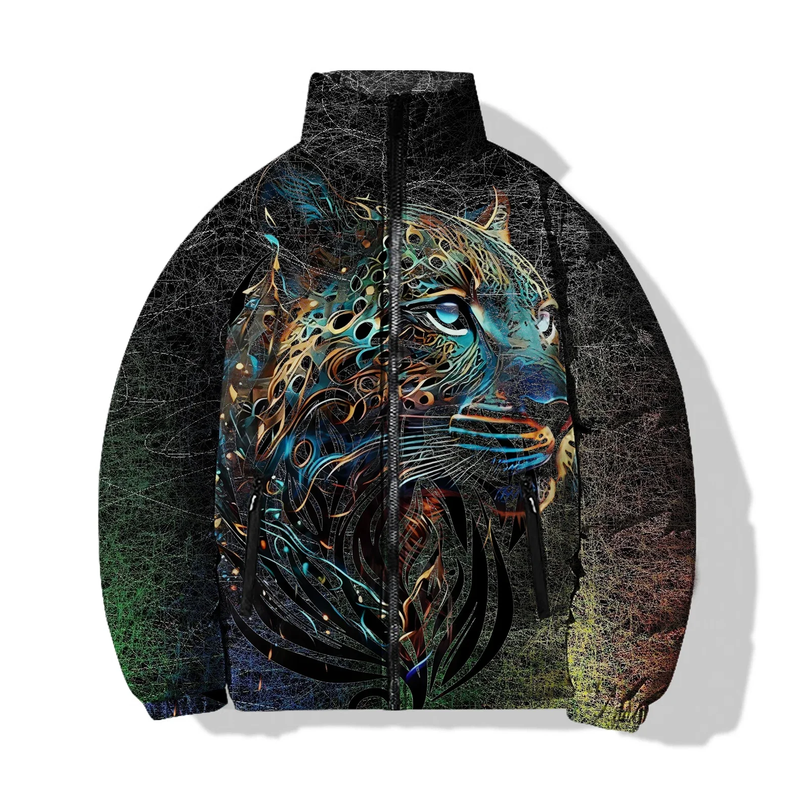 thumbnail image 1 of Nueva chaqueta de invierno de algodón para hombre, chaqueta estampada moderna con perro de fuego de tres cabezas y tigre, ropa para hombre, abrigos, parka, frío, 1 of 5