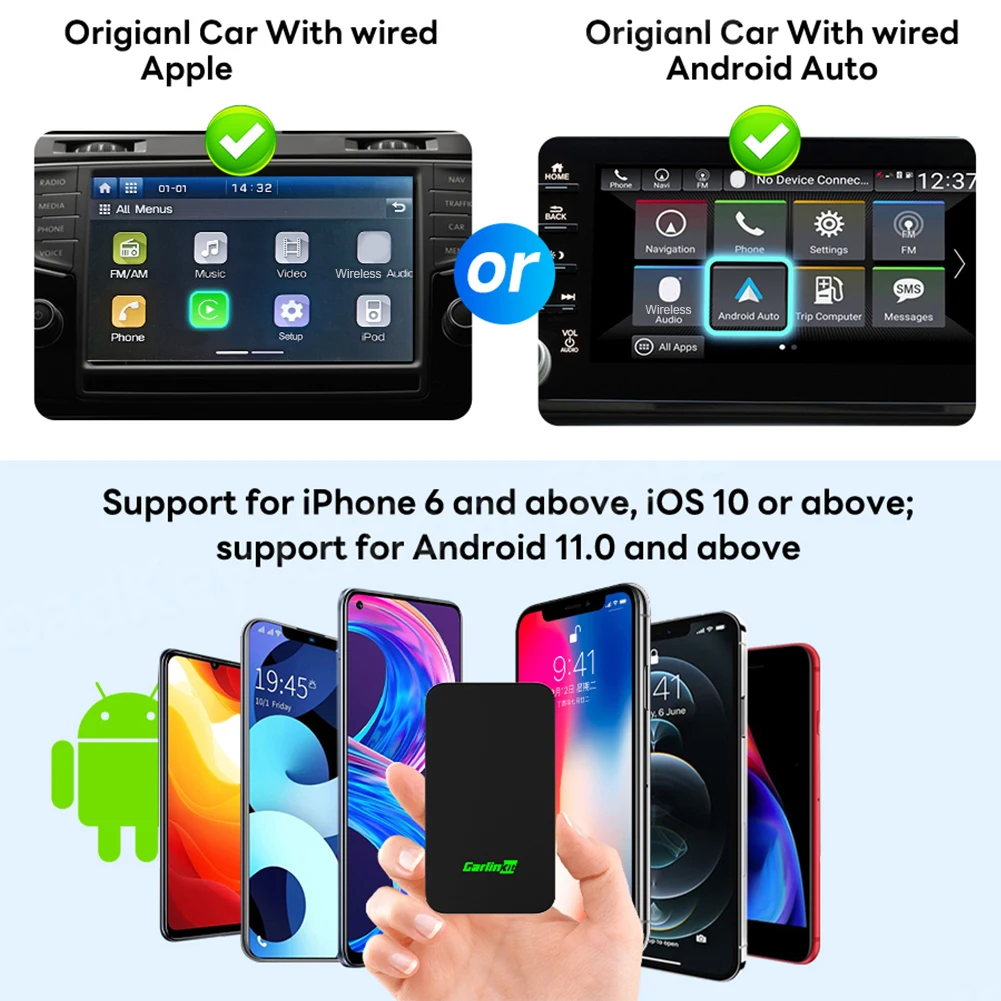  CarlinKit 5.0 Wireless CarPlay & Android Auto Adapter,Online  Update,Two Channel Connection, Plug & Plug, for Cars with OEM Wired CarPlay  & Android Auto(2016-2024) : Electronics