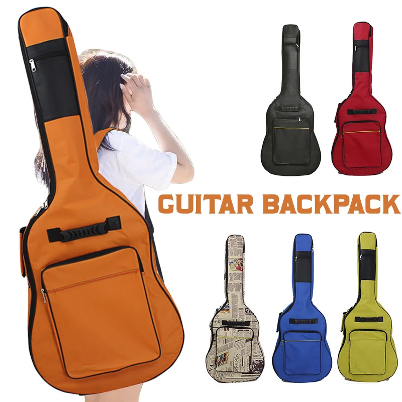 40/41inch Guitar Bag Thickened Oxford Waterproof Fabric Double Straps Padded Black Guitar Case Gig Backpack Guitar Accessories