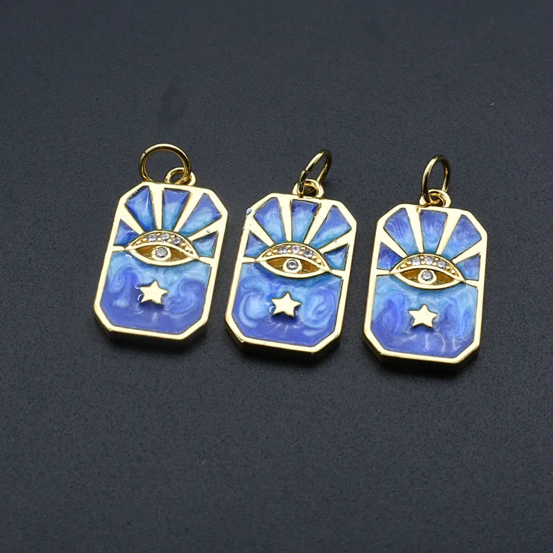 

Water Proof Nickel Free Gold Plated Copper Rainbow Enamel Evil Eye Rectangle Charms for Women Necklace Bracelet
