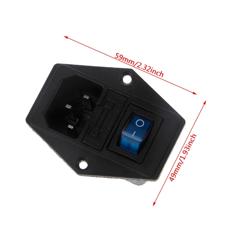 10A 250V Modulo Ingresso Fusibile Interruttore Presa Alimentazione Maschio 3 Pin On/Off