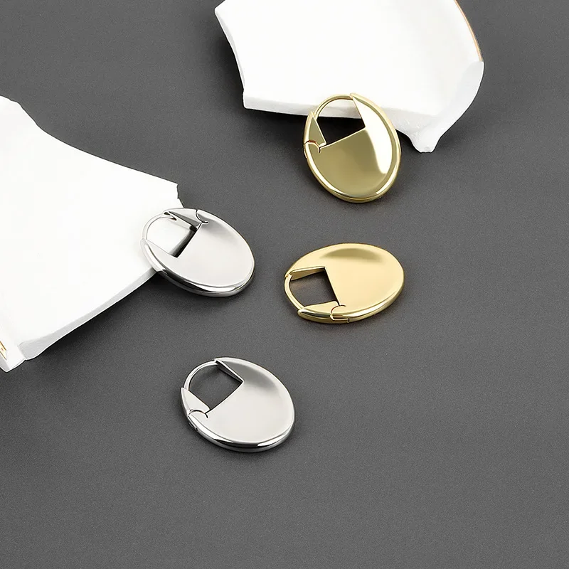 

925 Sterling Silver Earrings for Women Trendy Jewelry Oval Shape Fashion Party Accessories Gifts Round Gold Color Earring
