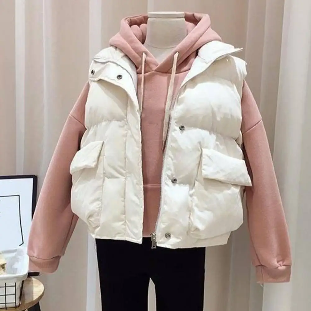 

Women Down Cotton Vest Cozy Women's Winter Down Vest with Lapel Pockets Soft Warm Stylish Cold-resistant Coat Women Winter
