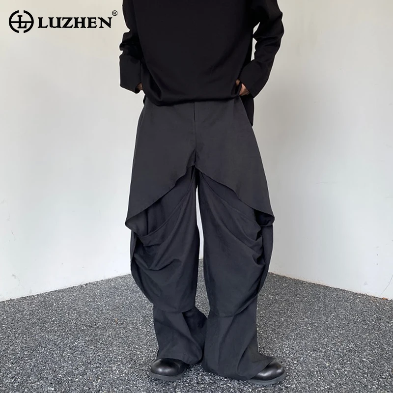 

LUZHEN Pleated Patchwork Design Personality Trendy Straight Pants Original New Korean High Street Stylish Men's Trousers LZ2812