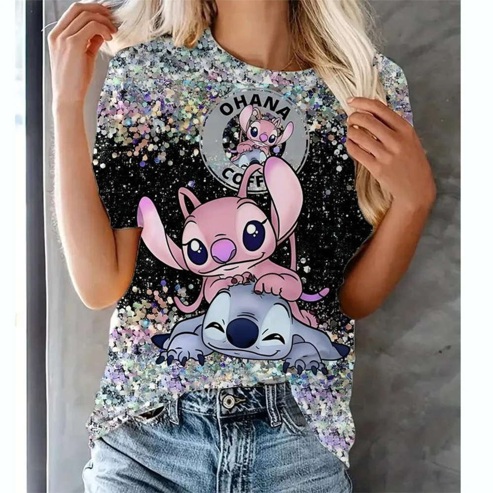thumbnail image 1 of Camiseta de dibujos animados divertidos de Disney Stitch Camiseta de mujer con estampado de Lilo Stitch Camiseta estilo hip hop Ropa de mujer, 1 of 5