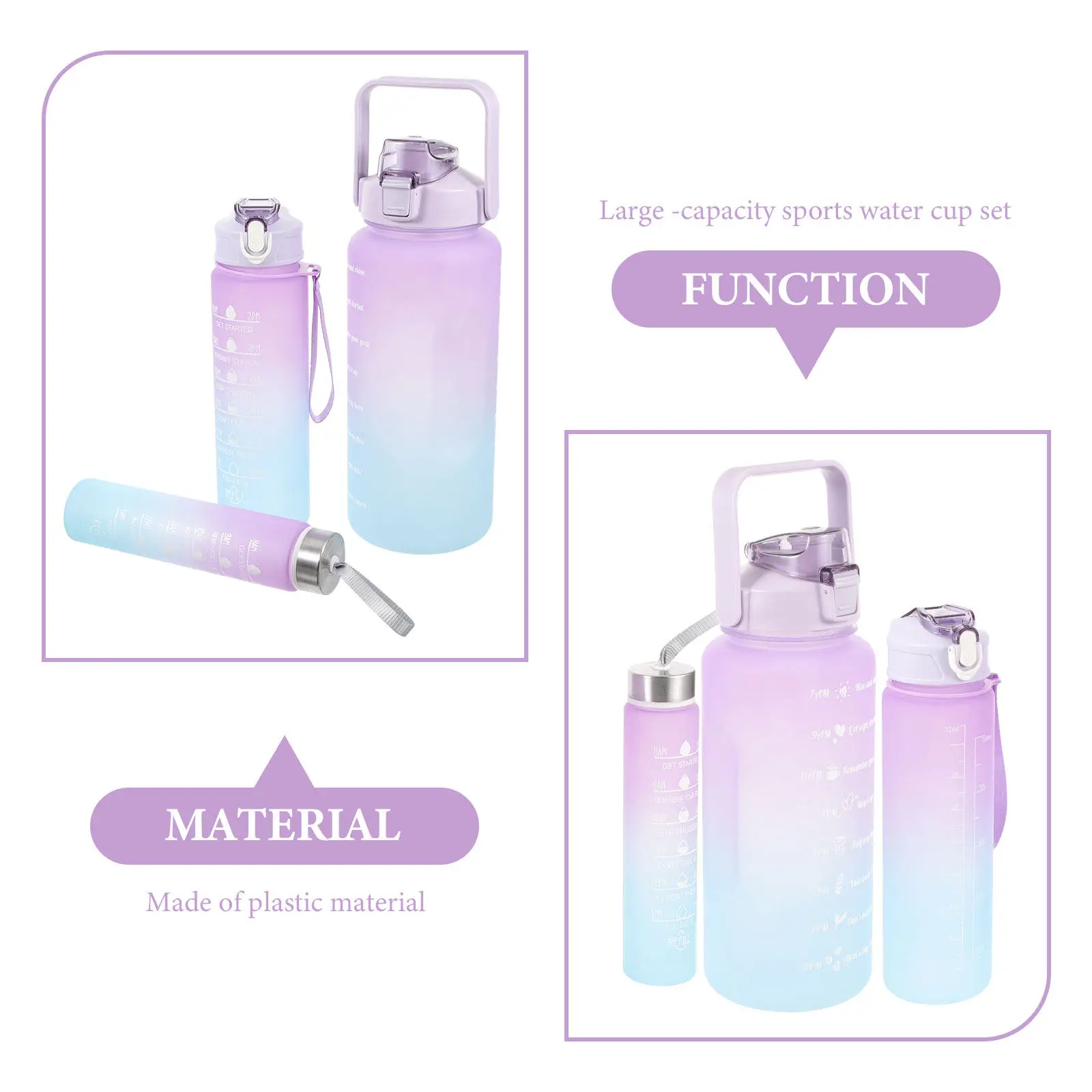 3종 스포츠 물병 세트 피트니스 물병 헬스 하이킹 동기부여 물병 2L 900ml 300ml 스포츠 물병