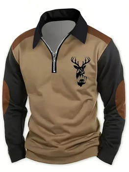 Deer Print Zipper Polo 1