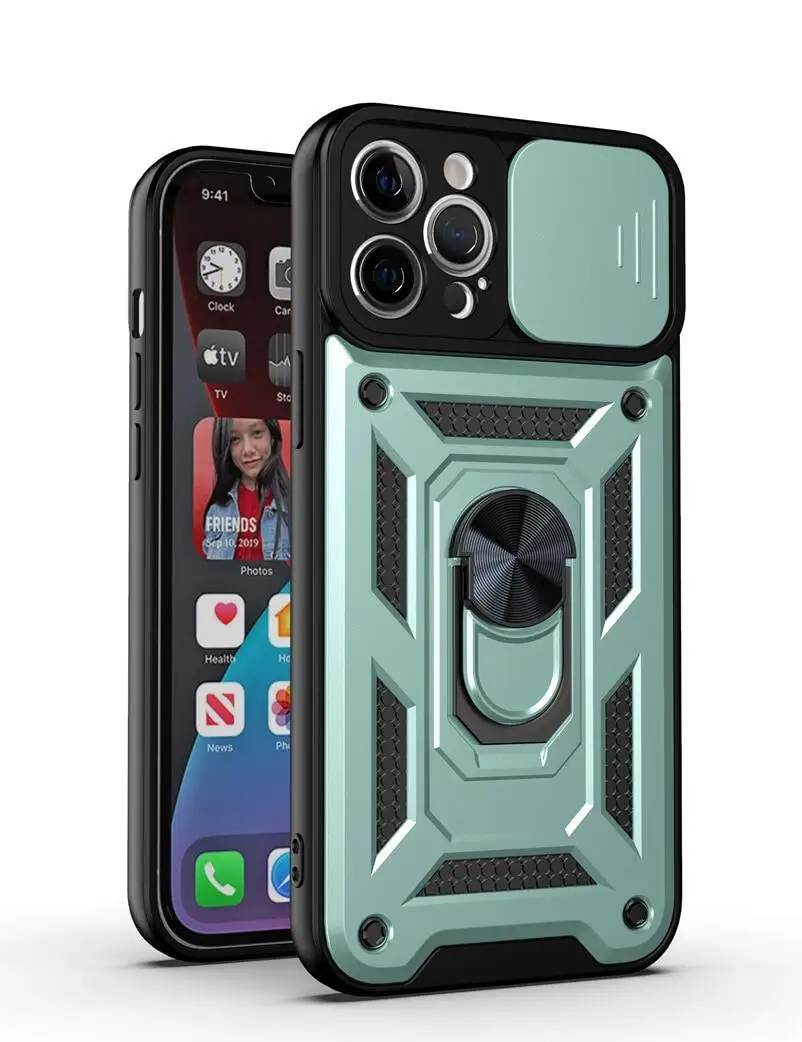 Enhanced Armor Stand Holder Phone Case with Car Ring and Camera Lens Protector