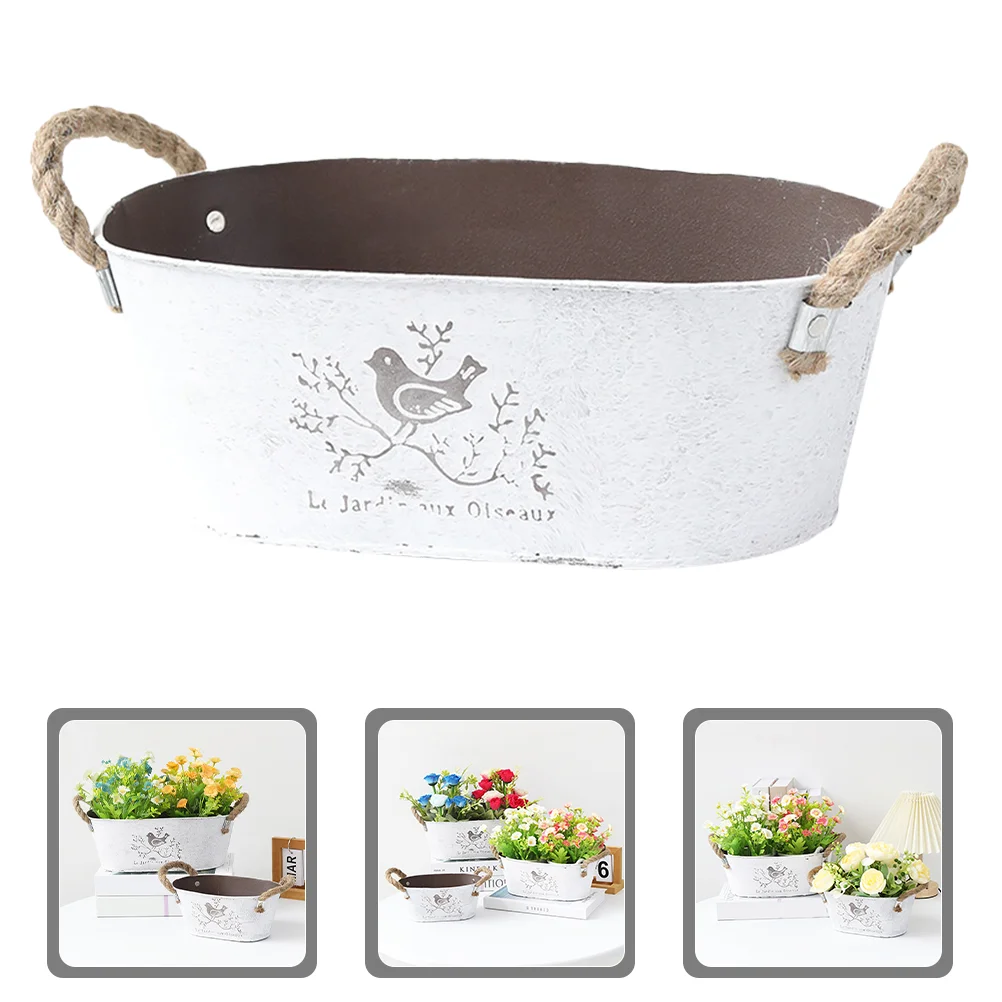 

Retro Old Bird Pattern Succulent Planting Rope Portable Iron Flower Bucket Pot Vase Adornment Flowerpot Home Vintage