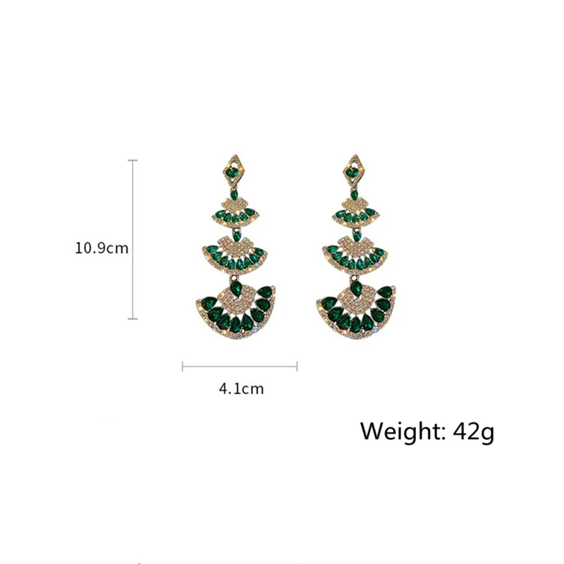 Vintage Green Crystal Drop Earrings for Women Oversize Long Sector Geometric Dangle Earrings Statement Jewelry FYUAN drop earrings dangle earrings crystal earrings long earrings geometric earrings