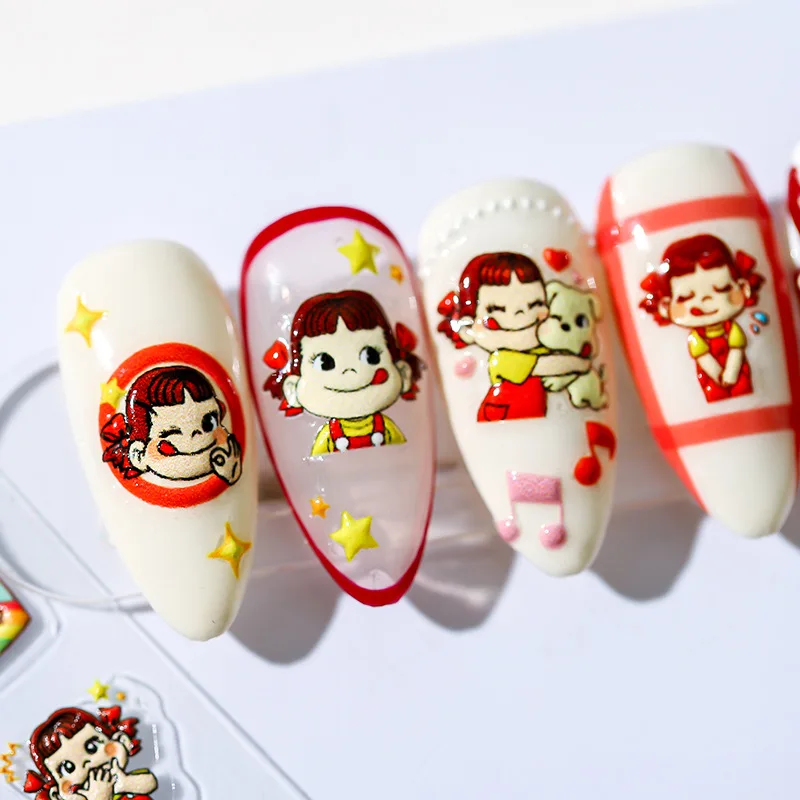 PEKO Chan Nail Stickers Cute Cartoon Nail Art Candy Happy Relief 5D Nail Accessories Star Dog Manicure Nail Supplies Nail Tips 3