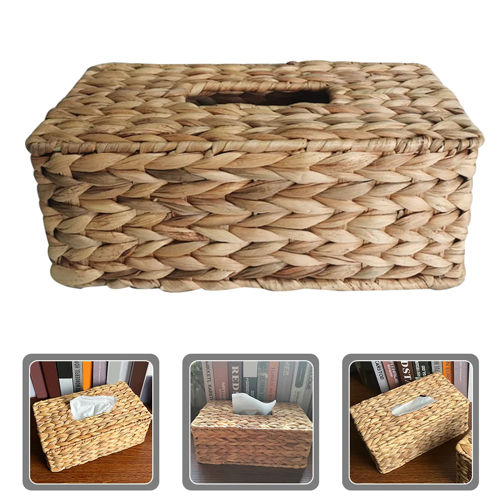 Rustic Hand Woven Tissue Boxes Napkin Basket Decorative Storage Bins Home Office Kitchen ganization Paper Towel Holder Desktop 3