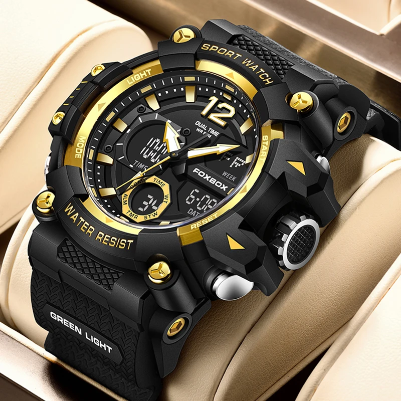 2025, neue analoge digitale Uhren für Herren, FOXBOX Marke, Luxus-Militär-Quarz-Armbanduhr, modisch, sportlich, wasserdicht, Chronograph