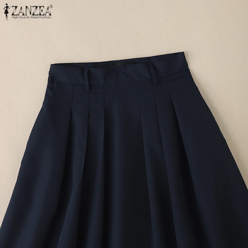 ZANZEA Summer Solid Midi Skirt Elegant Women High Waist Work OL Skirts Fashion A-line Jupes Stylish Party Faldas Saia Plus Size