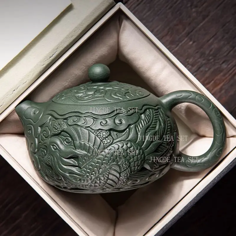 Purple clay green mud dragon and phoenix high-end tea pot Chinese creative single person home living room Xishi pot