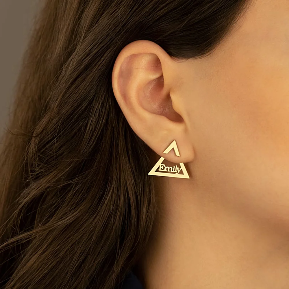 Custom Name Earrings A Pair Fashion Personalized Triangle Stud Earrings for Women Stainless Steel Jewelry Woman Christmas Gifts personalized custom name big hoops earrings stainless steel type c earring for women fashion jewelry christmas gifts a pair pack