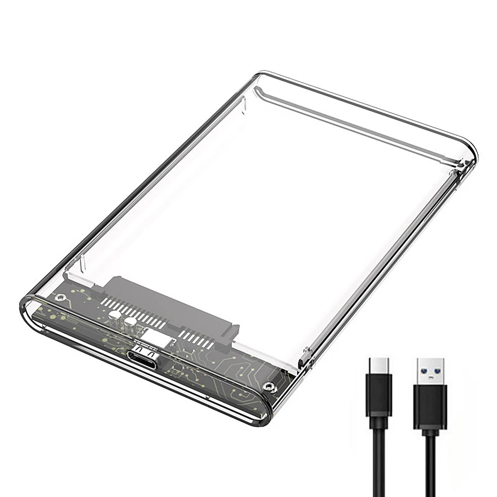 2.5 Inch HDD SSD Enclosure Transparent Portable Solid State Drive Box USB3.1 Type C External Hard Disk Drive Box for MacBook PC