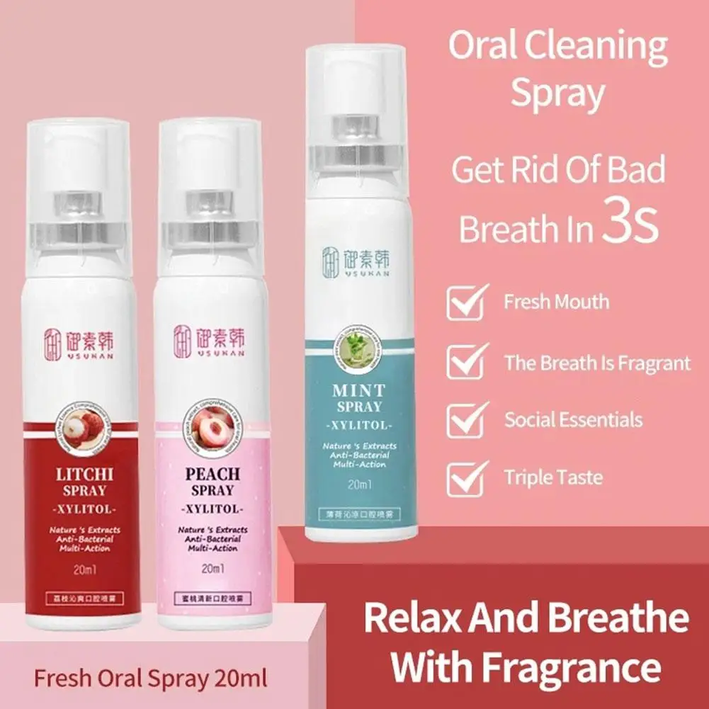 

20ml Oral Fresh Spray Litchi Peach Flavor Freshener Fragrance Portable Breath Spray Spray Mouth Persistent Deodorant Female J8D2