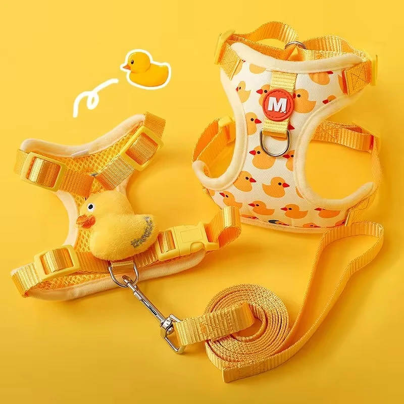 Cartoon Duck Dog Harness and Leash Set Adjustable Puppy Collar