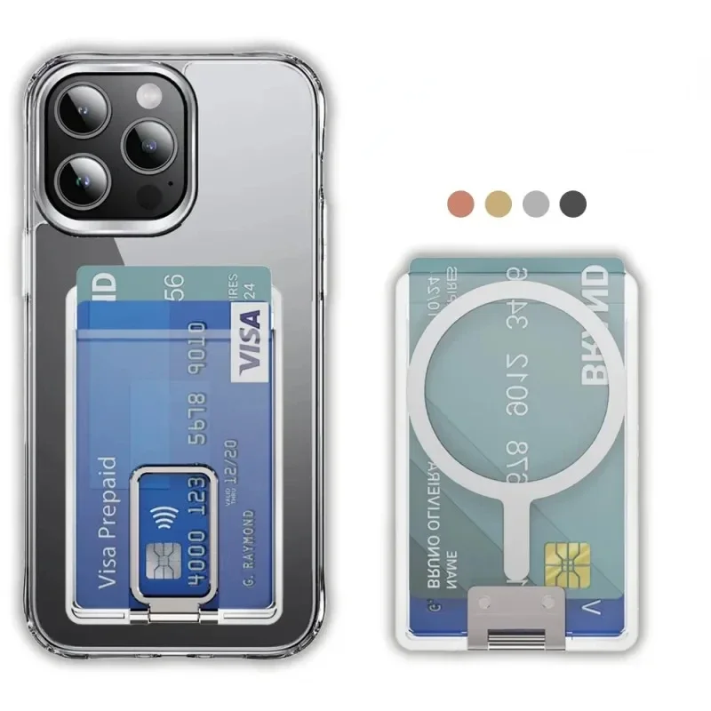 Magnetic Clear Card Holder Wallet with Kickstand and Strong Magnet Slot