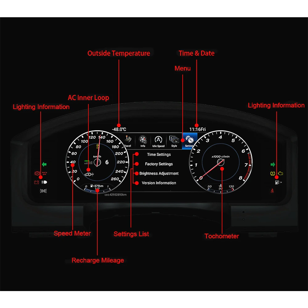 Panel de Instrumentos con Velocímetro Digital de 12.3'' para Toyota Alphard Vellfire Anh20 AGH20 AH20 AH30, Pantalla LCD para el Tablero 4