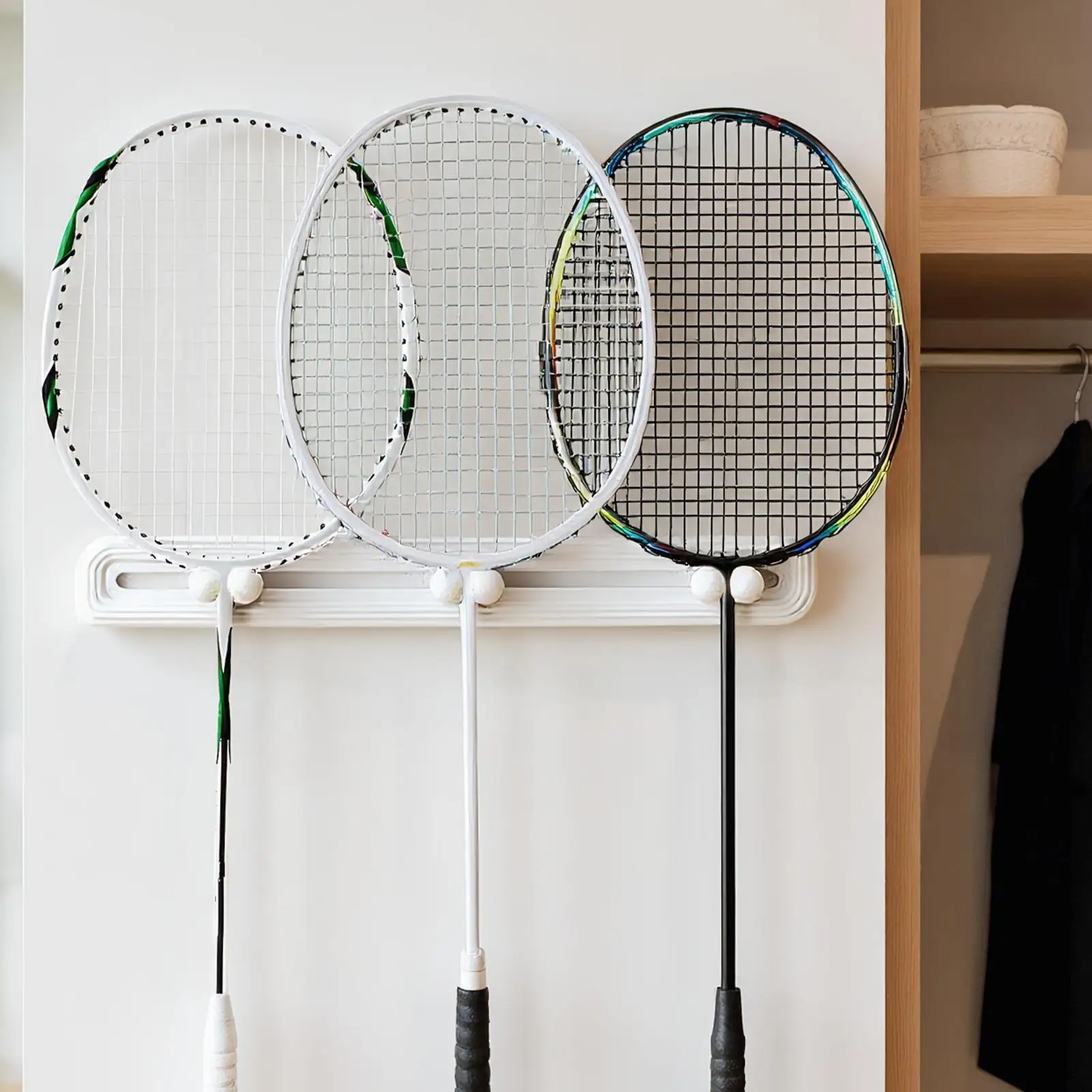Tennis Racket Wall Mount Racket Storage Rack Wall-Mounted Sports Equipment Organizer Sliding Hook For Display Home Gym Community
