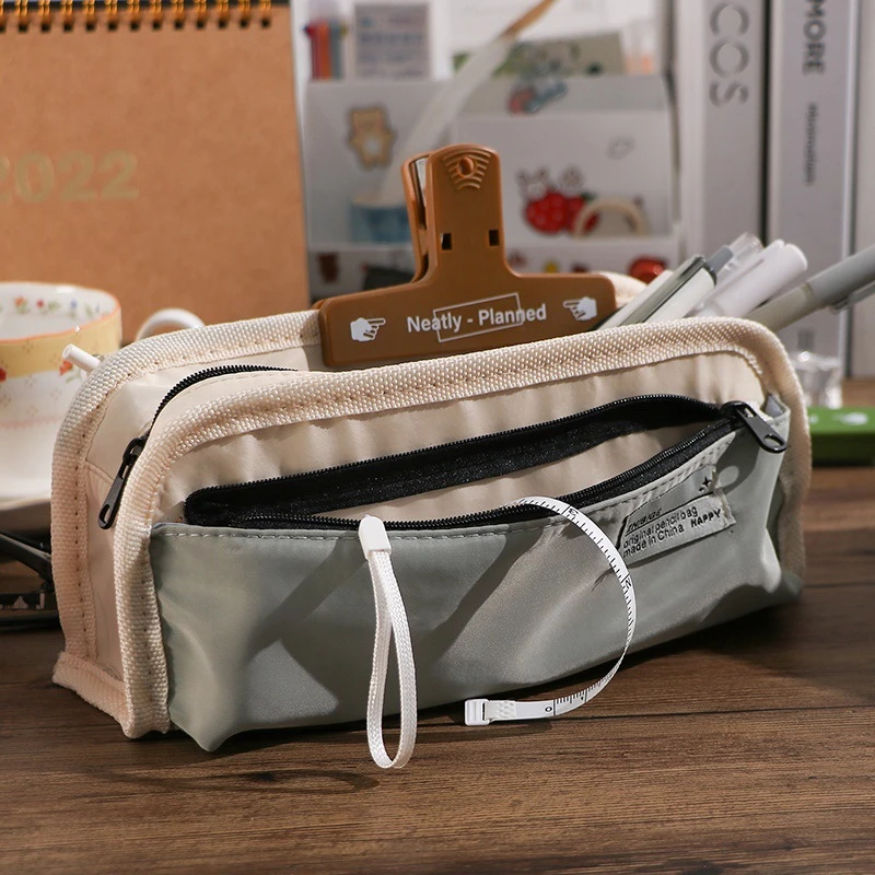 Creative Canvas Pencil Bag Large Capacity Triplelayer Pencil Case Pen