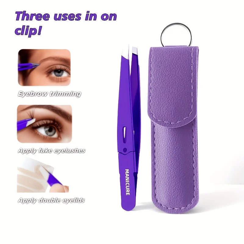 전문가용 스테인리스 스틸 핀셋 세트 눈썹 및 얼굴 털 제거용 중형 경사형 뾰족한 팁 미끄럼 방지