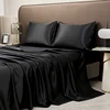 High End Black Queen Size Bed Sheet Set Luxury Solid Satin Silk Bedsheet Set High Quality Twin Full King Sheets and Pillowcases 3