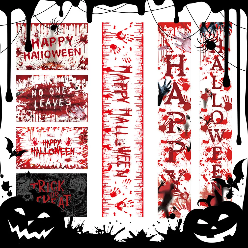 

1set Halloween Tapestry Horror Bloody Fingerprints Skull Tapestry Banner Festive Party DIY Decorations Store Restaurant Hotel