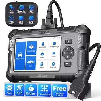 Topdon Strumento diagnostico per auto 4 sistemi OBD2 Scanner diagnostico Motore ABS SRS Airbag Strumento di scansione automatica Lettore di codici ArtiDiag500