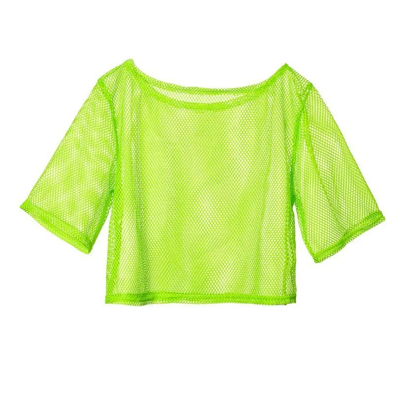 Women Neon 80s Dance Party Top Fishnet Mesh Shirt 1980s Party Costume 6