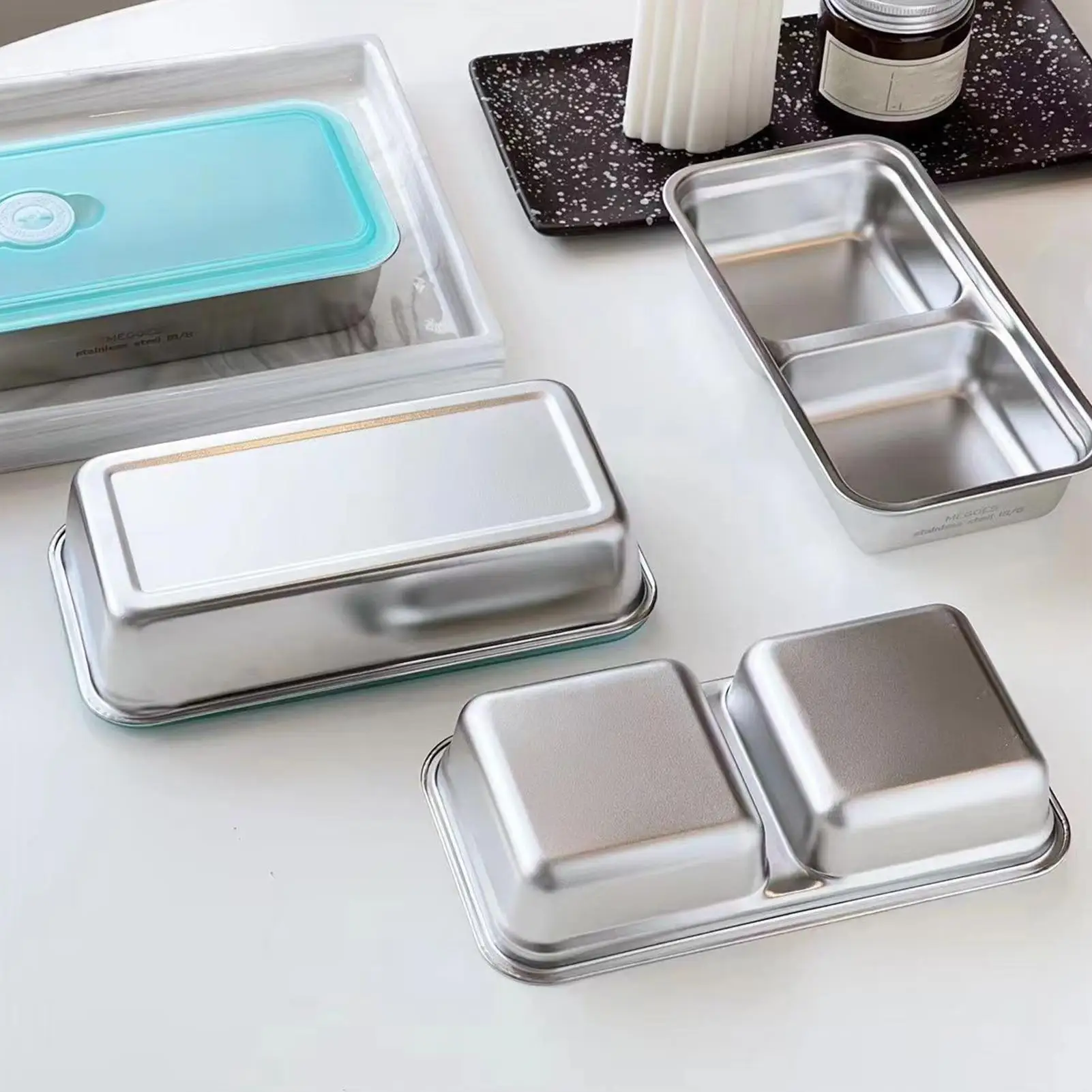 Durable Stainless Steel Double Compartment Leak-proof Snack Containers