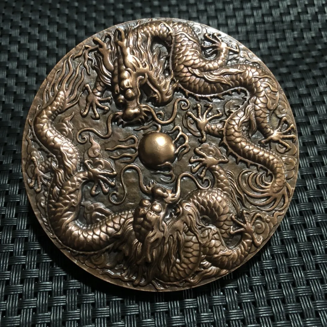 

Exquisite Bronze Double Dragon Play Pearl Collection Commemorative Copper Medal Double-sided Engraving Workmanship Fine Home Dec