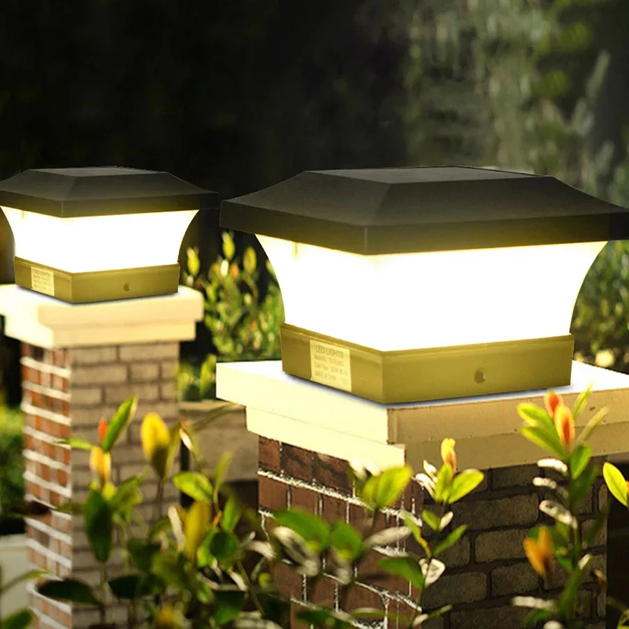 Modern Solar Post Cap Light Outdoor Fence Deck Column Cap Lamp Lantern 3000K Solar Landscape Lawn Light for Garden Patio Decor