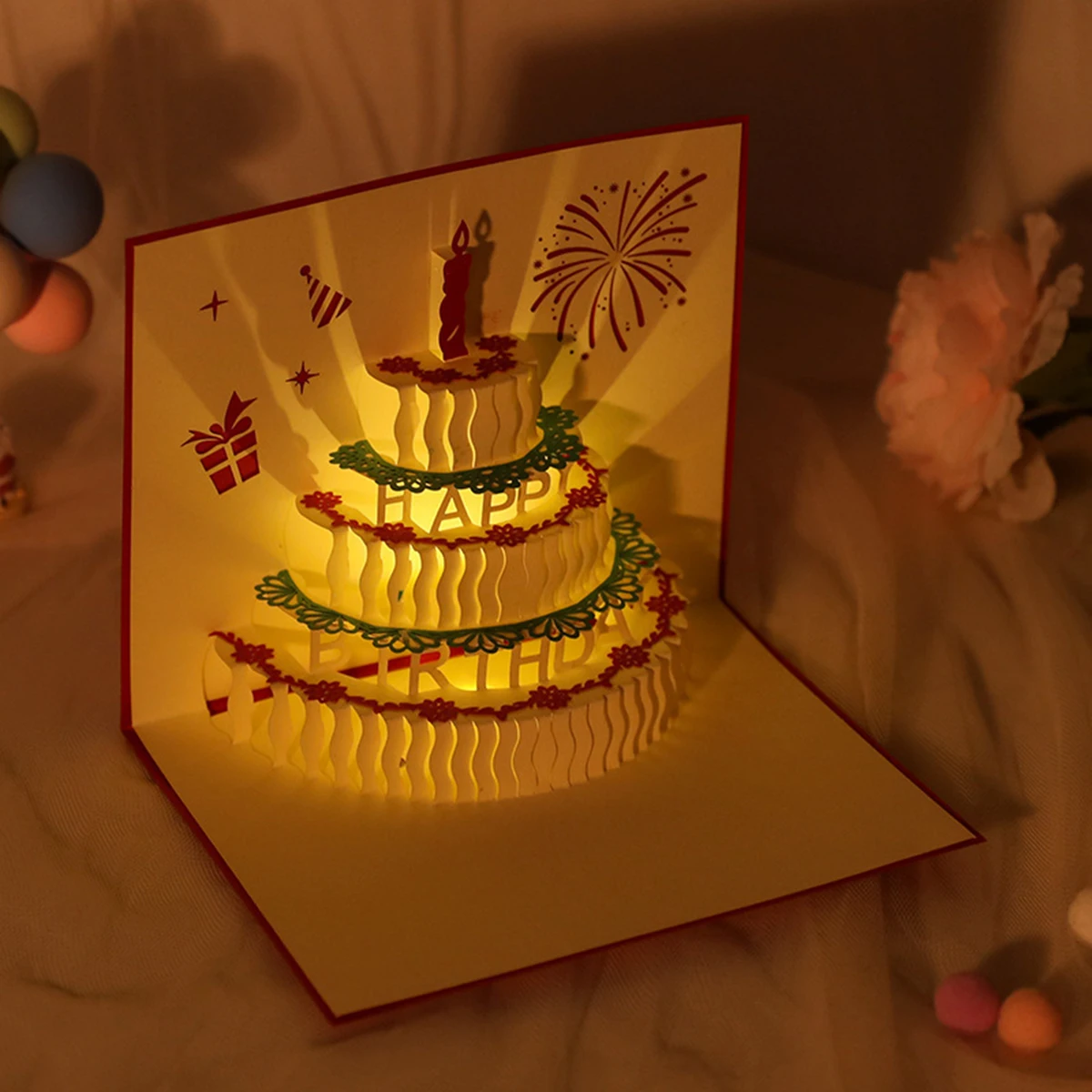 Cake Creative Greeting Card Happy Birthday Party Gift Message Cards Party Gifts 3D Happy Birthday Greeting Card With Music musical greeting cards