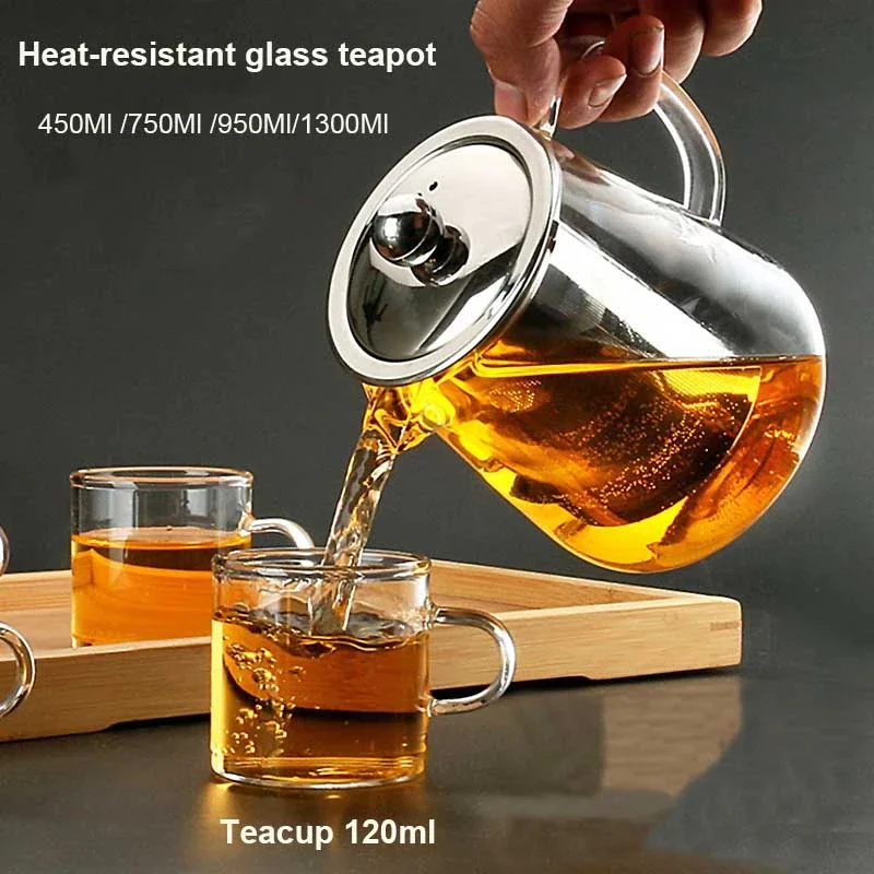 Coffee Tea Sets Heat Resistant Glass Teapot With Stainless Steel