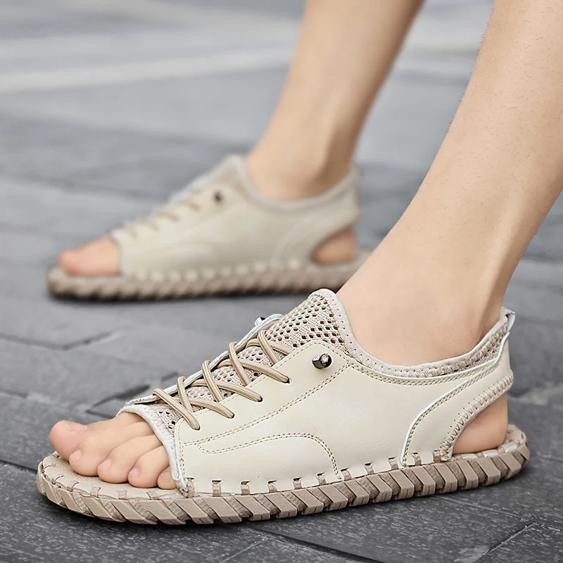 

men sandals Trendy Style Men's Casual Sports fashion Slippers handmade sewing Outdoor Breathable Open-Toe Sandals