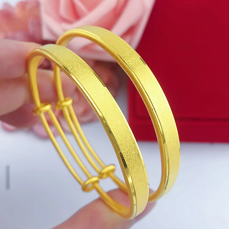 

14K Gold Push Pull Frosted Bracelet Bangles Jewelry for Women Not Fade 999 Gold Bangle Chinese Tradition Wedding Jewelry