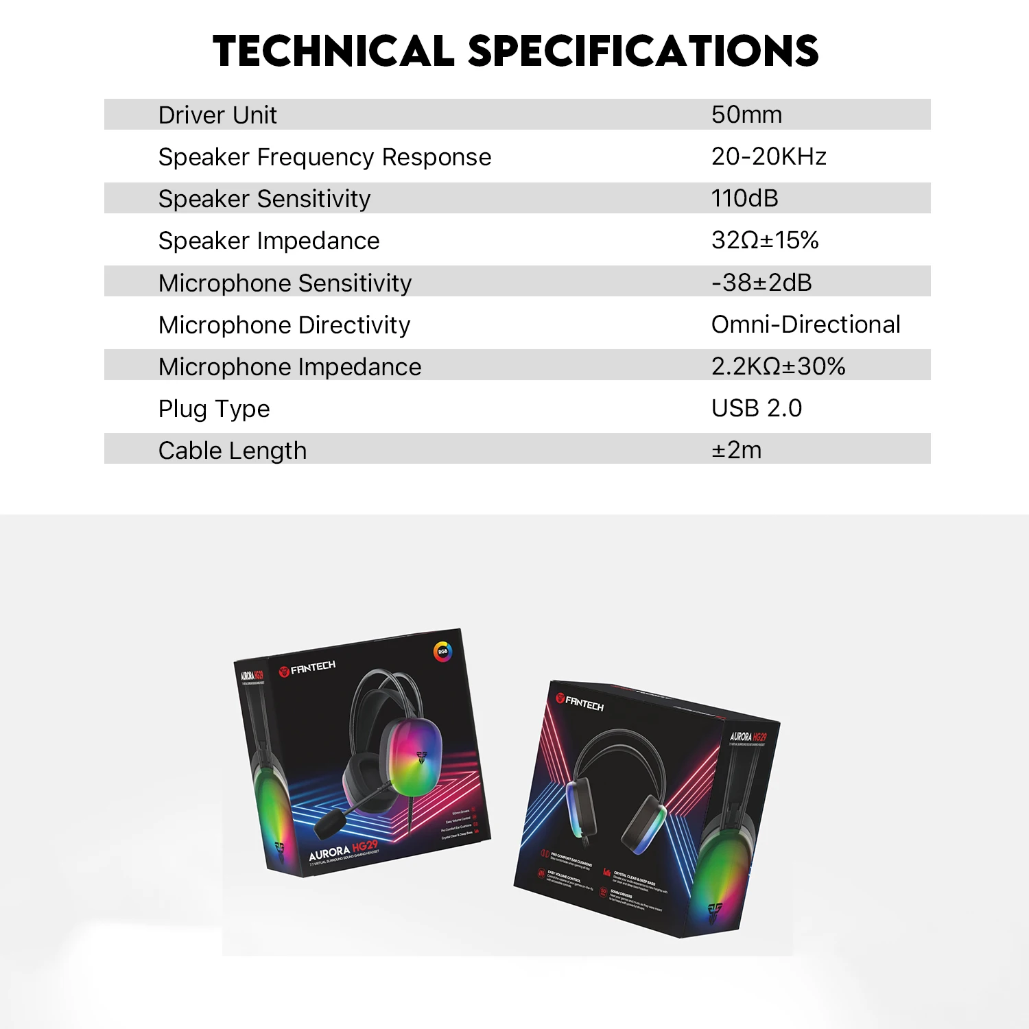 FANTECH AURORA HG29 Kabelgebundenes Headset mit 7.1 virtuellem Surround-Sound, Soft-RGB-Beleuchtung, 50-mm-Treibern, Mikrofon für PC_voghion.com