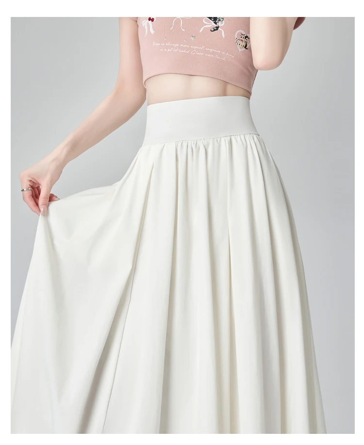 Solid Color Suit Skirt High Waist Medium Length Pleated Skirt Fashionable Versatile A-line Umbrella Skirt Spring Summer New