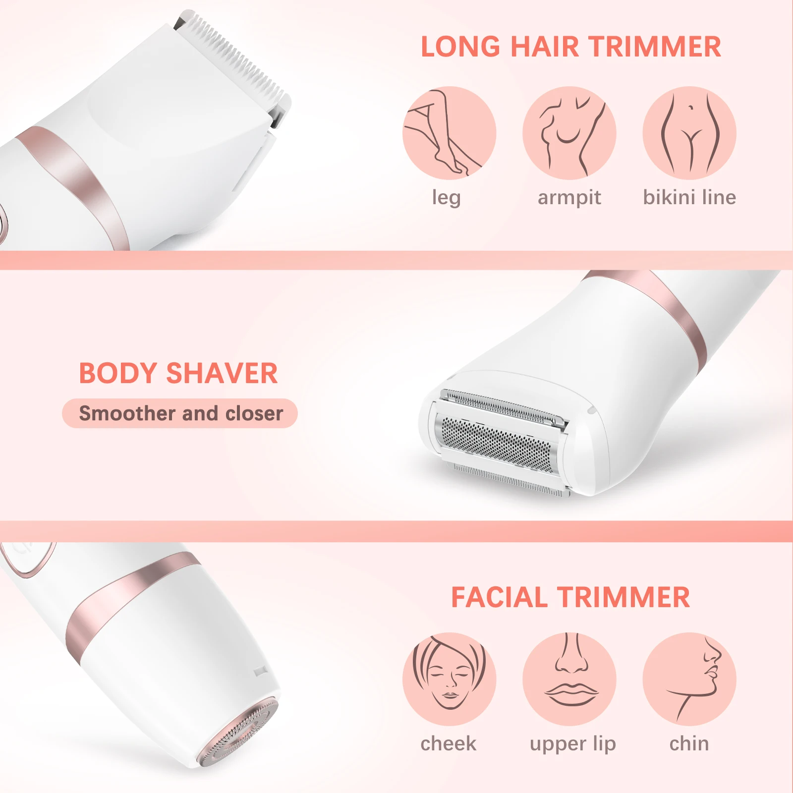 Electric Lady Shavers For Women, Rechargeable All-in-1 Bikini Pubic Hair Trimmer & Facial Hair - View #6