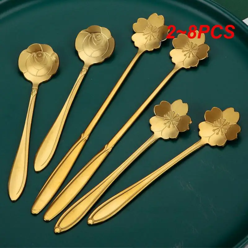 

2~8PCS New Flower Spoon Set Small Teaspoon Coffee Spoon Cute Ice Cream Dessert Spoon Silver Gold Stainless Steel Spoon For