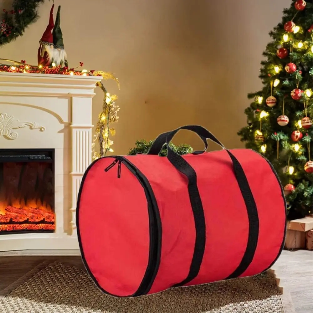 Red Christmas String Lights Storage Bag Round Large Capacity Christmas Storage Bag Waterproof with Handle Light