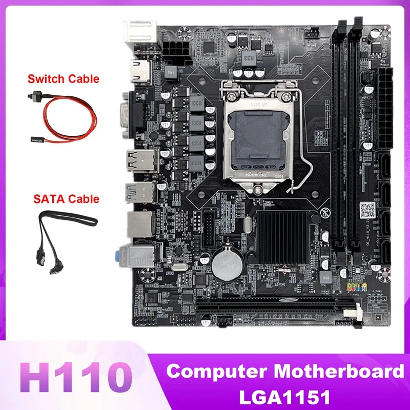 Материнская плата H110 LGA1151 для компьютера, поддерживает процессор Core I3 I5 I7, поддерживает Память DDR4 с кабелем SATA + кабель коммутатора