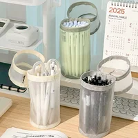 Large Capacity Solid Color Desktop Storage Pouch, Clear Mesh Organizer, Practical Tabletop Holder for Daily Sundries 3