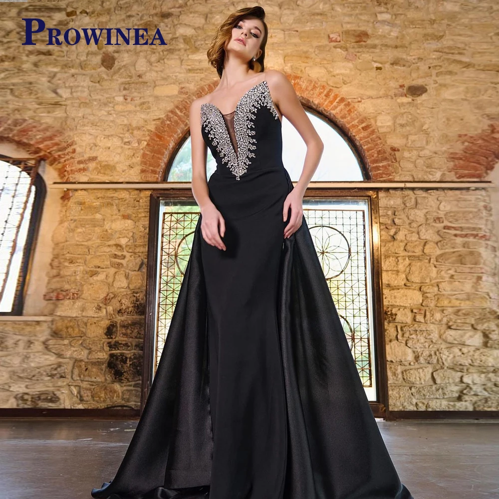 Womens dress Prowinea Vintage Celebrity Dress for Women Satin V Neck Rhinestones Sleeveless Sweep Train Robes de Soiree Made